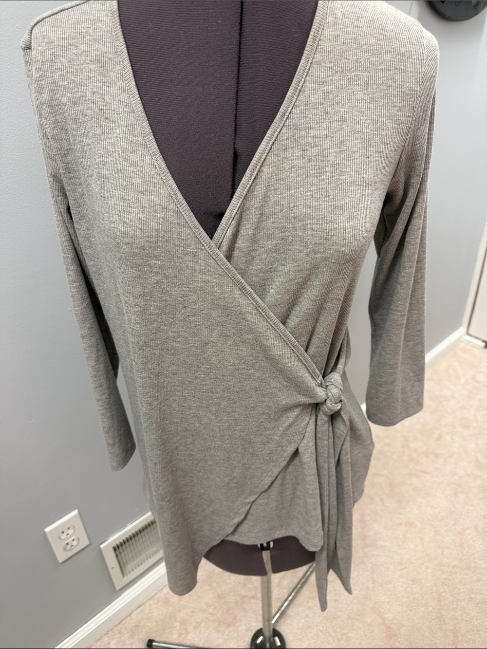 Wrap-Front Knit Top in Light Grey